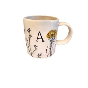 Anthropologie Dagny Monogram Initial Letter A Floral Ceramic Coffee Cup Mug